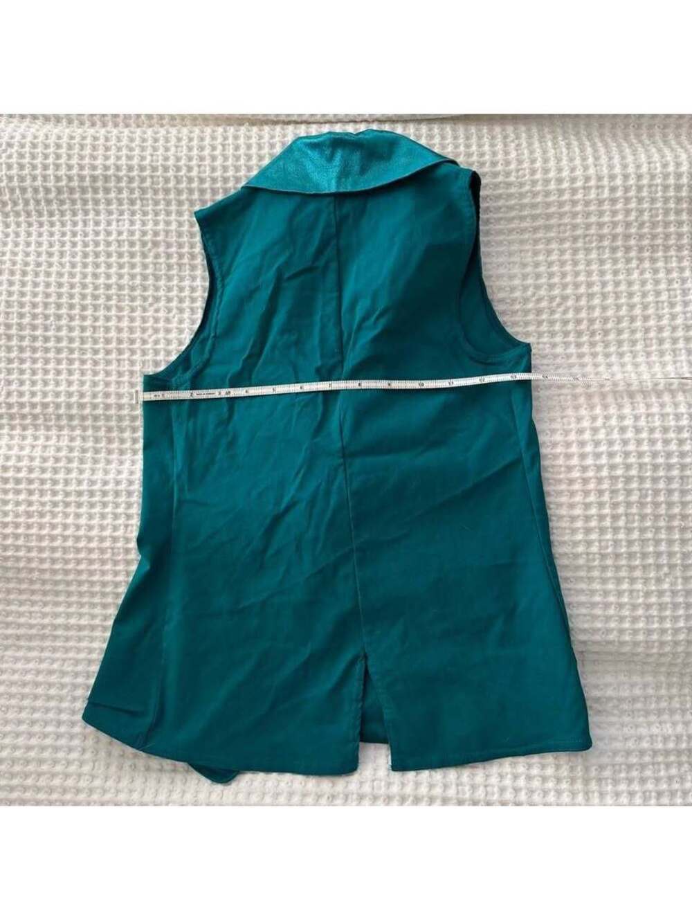 Teal Satin Lapel Sleeveless Blazer Vest One Button Tuxedo Style Size S/M - Picture 7 of 7